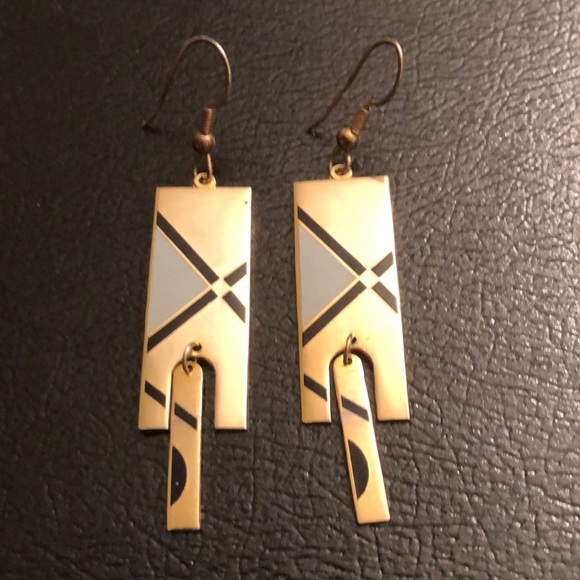 Vintage Nuri Earrings - Timeless Art Deco Geometric Style - #415 - Picture 1 of 3